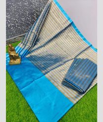 Mustard Yellow and Lite Blue color Uppada Tissue handloom saree with all over zibra lines with big silk border design -UPPI0001531