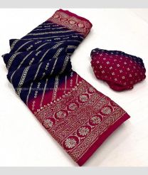 Navy Blue and Deep Pink color Georgette sarees with mill foil print with contrast matching border design -GEOS0023972