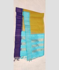Yellow and Sky BLue color gadwal sico handloom saree with temple  border saree design -GAWI0000367