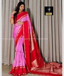 Rose Pink and Red color Banarasi sarees with all over jari flower buties with pattu border design -BANS0007873