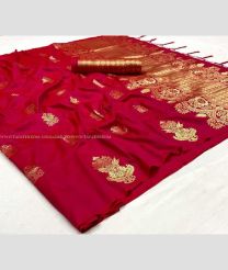 Maroon and Gold color Lichi sarees with zari border saree design -LICH0000062