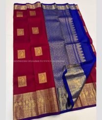 Maroon and Royal Blue color kanchi pattu handloom saree with all over big buties with kanchi border design -KANP0013226