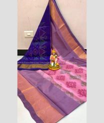 Navy Blue and Rose Pink color Uppada Soft Silk handloom saree with all over pochampally design -UPSF0004122