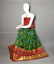 Green and Red color Ikkat Lehengas with pochampally ikkat design -IKPL0028655