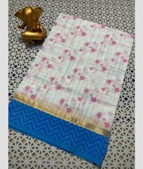 Cream and Blue color mangalagiri pattu handloom saree with all over printed design -MAGP0026564