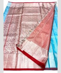 Sky Blue and Copper color venkatagiri pattu handloom saree with all over silver jari with 5inch border design -VAGP0000803