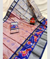 Copper and Navy Blue color Chenderi silk handloom saree with pochampalli border saree design -CNDP0005587