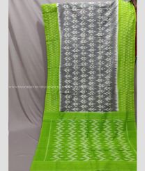 Grey and Parrot Green color pochampally Ikkat cotton handloom saree with pochampalli ikkat design -PIKT0000783
