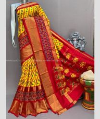 Yellow and Red color pochampally ikkat pure silk handloom saree with pochampally ikkat design -PIKP0036732