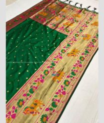 Pine Green and Lite Golden color paithani sarees with all over buties with anchulatha border design -PTNS0005194