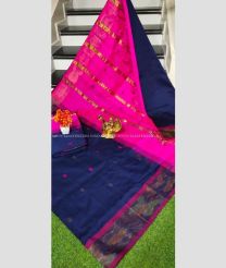 Navy blue and Pink color Tripura Silk handloom saree with pochampally border design -TRPP0008559