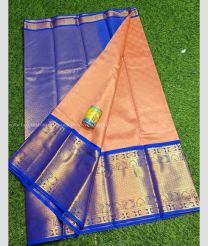 Copper and Royal Blue color Chenderi silk handloom saree with all over buttas design -CNDP0016279