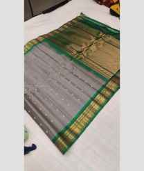Grey and Pine Green color gadwal sico handloom saree with all over buties design -GAWI0000741