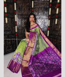 Leafy Green and Magenta color pochampally ikkat pure silk handloom saree with pochampalliy kkat design -PIKP0033851