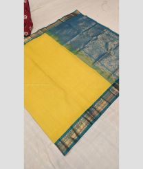 Mustard Yellow and Cyan Blue color gadwal cotton handloom saree with all over small checks with jari border design -GAWT0000241