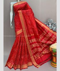 Red and Golden color pochampally ikkat pure silk sarees with all over pochampally ikkat design -PIKP0037879