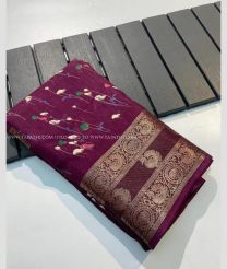 Magenta color silk sarees with all over printed with 9inch jacquard border design -SILK0017314