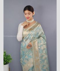 Sky Blue color linen sarees with all over self design with gold wearing -LINS0002973