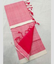 Peach and Half White color mangalagiri sico handloom saree with plain saree design -MAGI0000194