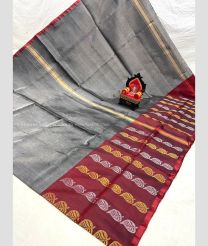 Grey and Maroon color Uppada Tissue handloom saree with all over big buties saree design -UPPI0000326
