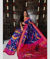 Duplicate Royal Blue and Pink color pochampally ikkat pure silk handloom saree with pochampalli ikkat design -PIKP0021422