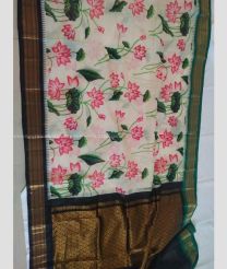 Half White and Black color gadwal cotton handloom saree with all over flower design saree -GAWT0000002