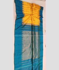 Yellow and Aqua Blue color gadwal pattu handloom saree with temple border saree design -GDWP0000299