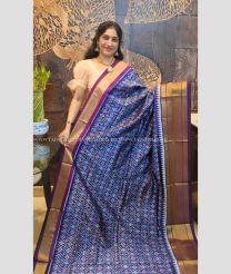 Navy Blue and Magenta color pochampally ikkat pure silk sarees with all over pochampally ikkat design -PIKP0038038