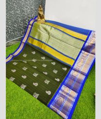 Oak Brown and Blue color Chenderi silk handloom saree with all different design sarees -CNDP0014563