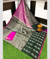 Grey and Pink color Uppada Tissue handloom saree with plain and mla buties design -UPPI0001613