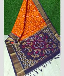 Orange and Navy Blue color Ikkat sico handloom saree with all over ikkat design -IKSS0000359