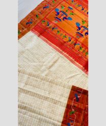 Half White and Red color paithani pure silk handloom saree with all over checks saree design -PTNP0000081