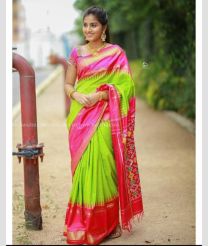 Parrot Green and Pink color pochampally ikkat pure silk handloom saree with pochampally ikkat design -PIKP0036770