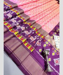 Baby Pink and Plum Purple color pochampally ikkat pure silk handloom saree with pochampally ikkat design -PIKP0031668