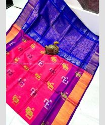 Pink and Royal Blue color uppada pattu handloom saree with all over buttas design -UPDP0021917