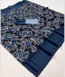 Charcoal Black and Navy Blue color Georgette sarees with plain border design -GEOS0024283