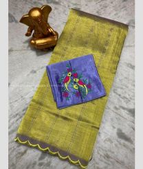 Acid Green and Purple color mangalagiri pattu sarees with all over lines work design -MAGP0026631