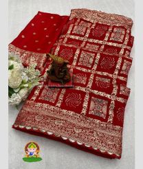 Red and Silver color silk sarees with all over jacquard woven with jari meena jacquard woven border design -SILK0017354