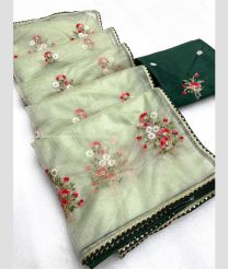 Fern Green and Pine Green color Organza sarees with all over flower buties with border design -ORGS0003310