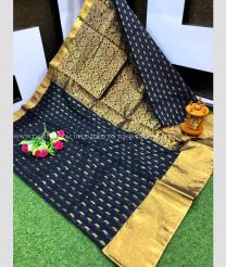 Navy Blue and Golden color Chenderi silk handloom saree with all over buties with kaddi border design -CNDP0016271