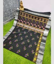 Black and Grey color Uppada Soft Silk handloom saree with all over printed design -UPSF0004157