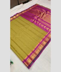 Mustard Yellow and Magenta color gadwal sico handloom saree with all over buties with temple kanchi border design -GAWI0000479