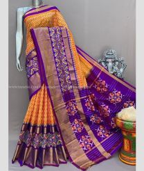 Orange and Purple color pochampally ikkat pure silk sarees with all over pochampally ikkat design -PIKP0037842