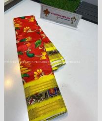 Orange and Yellow color Lichi sarees with printed design saree -LICH0000210