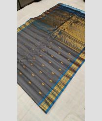 Dark Grey and Windows Blue color gadwal sico handloom saree with all over buties design -GAWI0000750