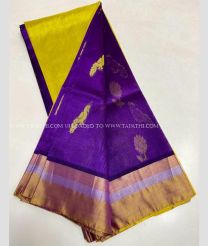 Yellow and Purple color Kollam Pattu handloom saree with all over big buties design -KOLP0001589