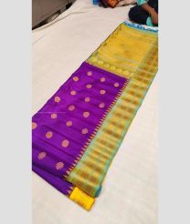 Magenta and Golden Yellow color gadwal pattu handloom saree with all over buties with ganga jamuna border design -GDWP0000934