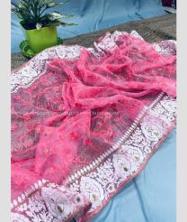 Pink and White color Organza sarees with viscos thread work jall work in body saree design -ORGS0001749