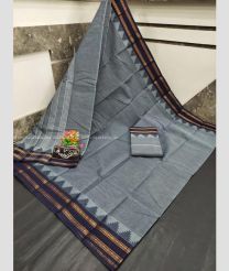 Grey and Navy Blue color mangalagiri pattu handloom saree with temple border design -MAGP0026532