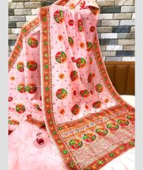 Baby Pink and Orange color silk sarees with all over meena woven pattern with extraordinary stunning pallu and fancy tassels design -SILK0017270